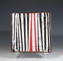 B+W+Red Square Plate by Kathy Kearns
