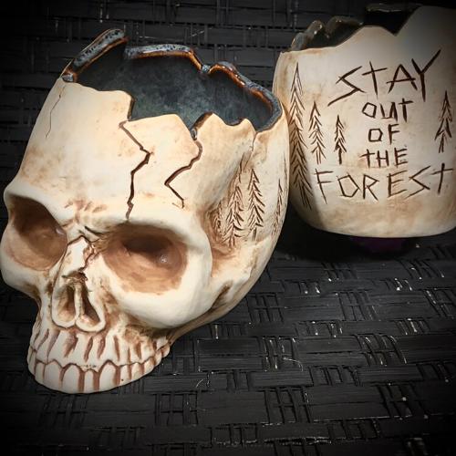 My Favorite Murder "Stay out of the Forest" Skull Mug: Exhumed Bone/Dredged River Blue by Chris Shima