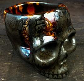Double Shot Glass, Shrunken Skull: Black with Lava by Chris Shima